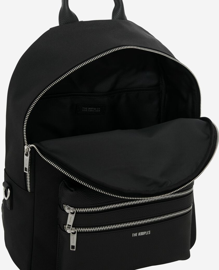 The Kooples HOMME BLACK sac à dos en canvas et cuir grainé noir