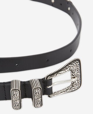 The Kooples UNISEX BLACK schmaler, schwarzer ledergürtel mit logo
