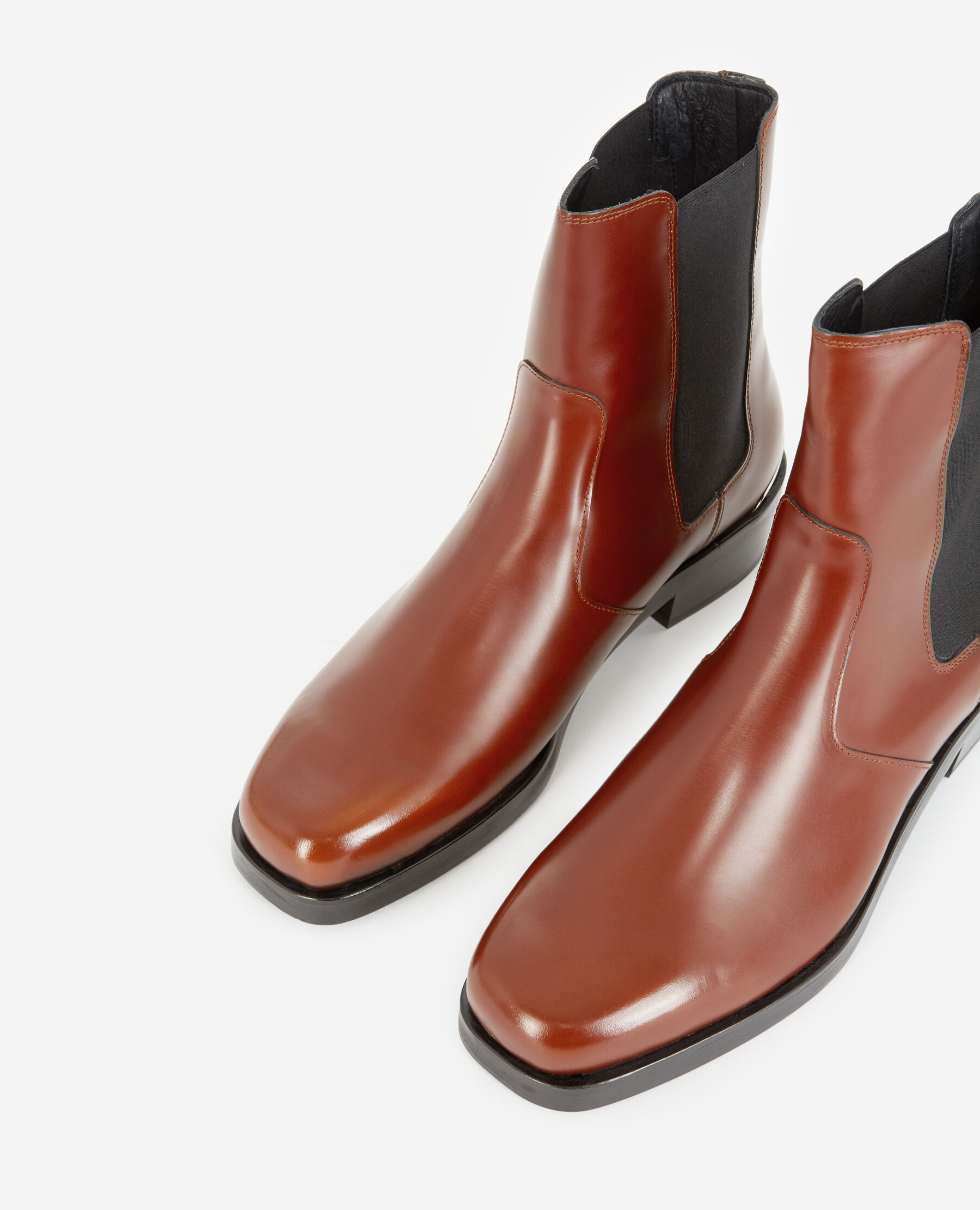 High dark brown leather Chelsea boots