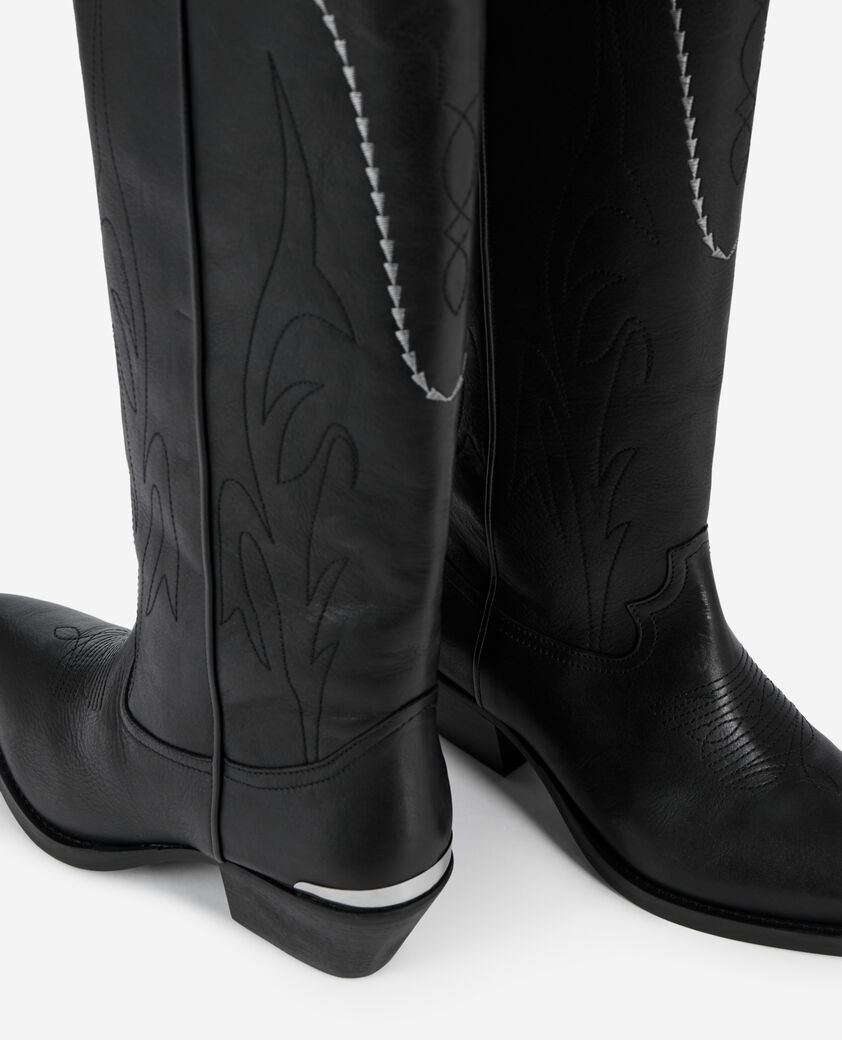 The Kooples WOMEN BLACK black leather western boots
