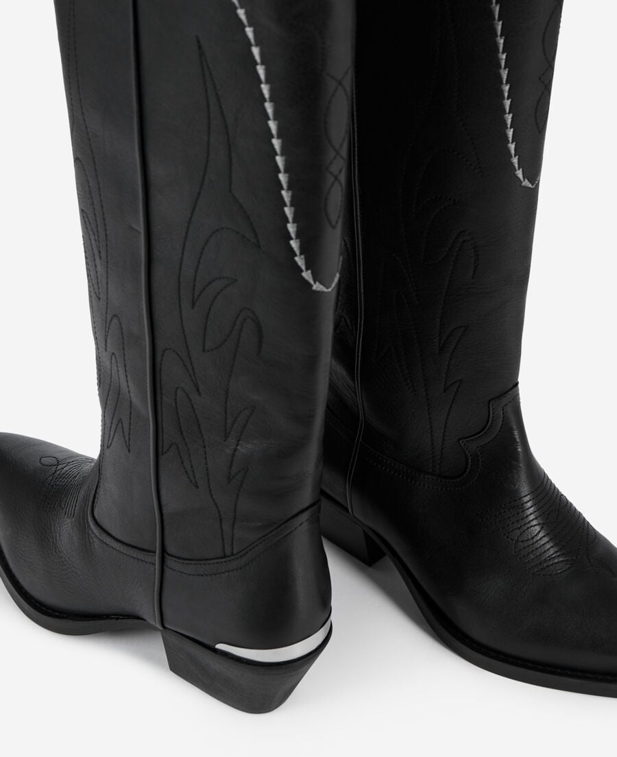 The Kooples FEMME BLACK bottes western en cuir noir