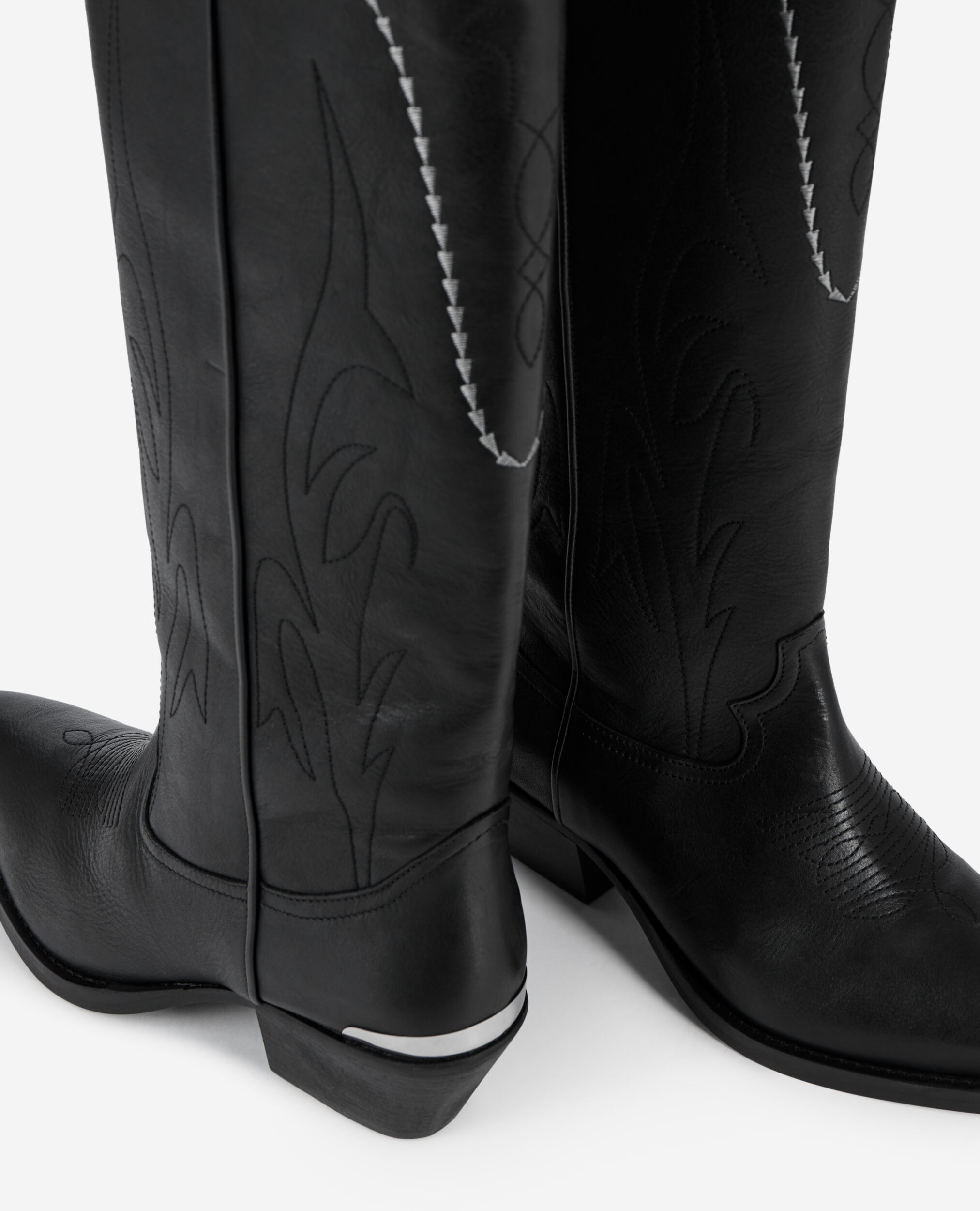 Bottes western en cuir noir, BLACK, hi-res image number null