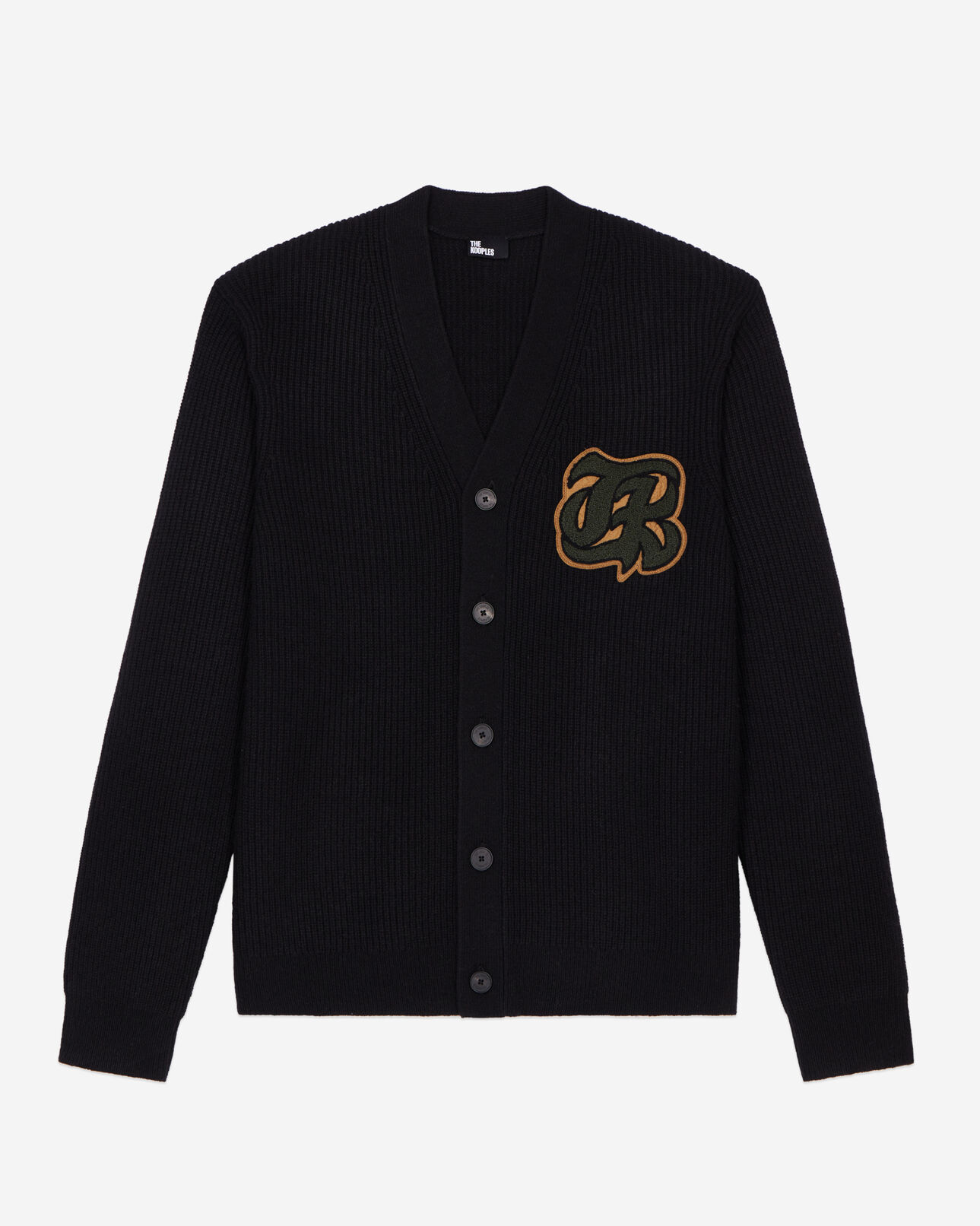 The Kooples HOMME BLACK cardigan en laine côtelée mélangée noir