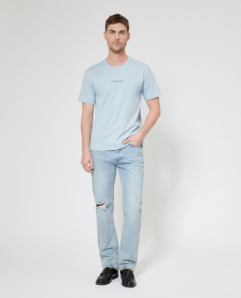 The Kooples HOMME LIGHT BLUE t-shirt avec logo d&eacute;tour&eacute; bleu