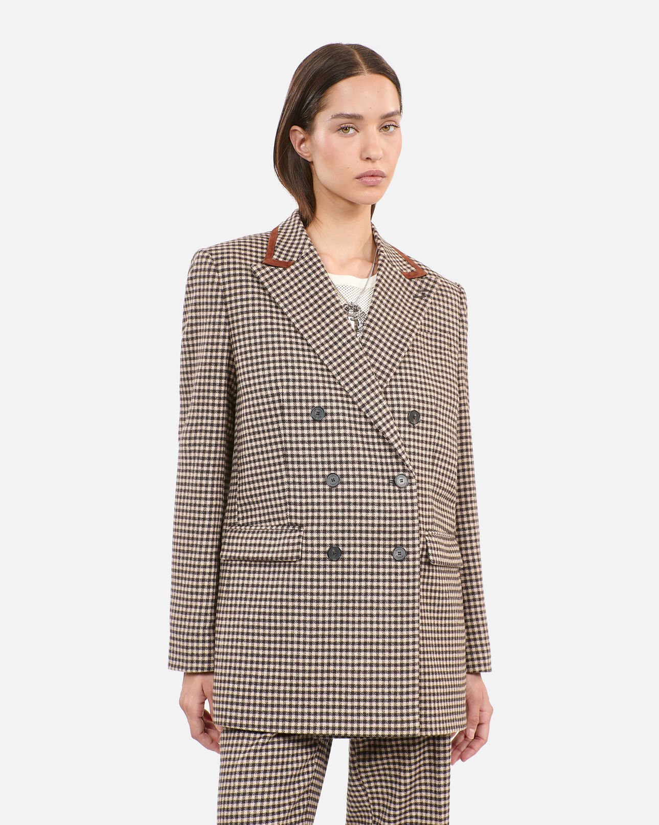 The Kooples WOMEN ECRU BLACK vichy check suit jacket