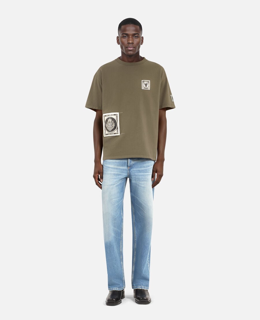 The Kooples MEN DARK BROWN t-shirt with khaki patches