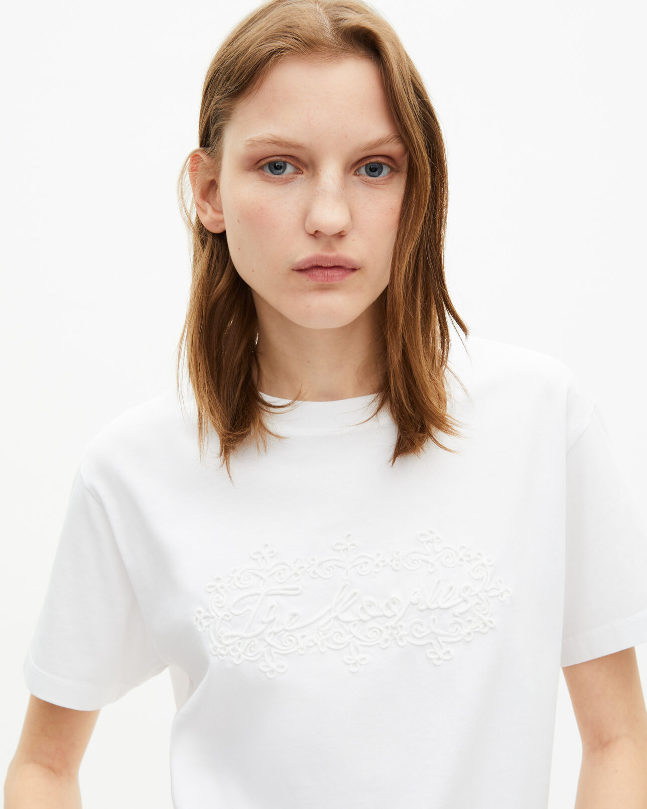 The Kooples F WHITE women's white logo embroidery t-shirt
