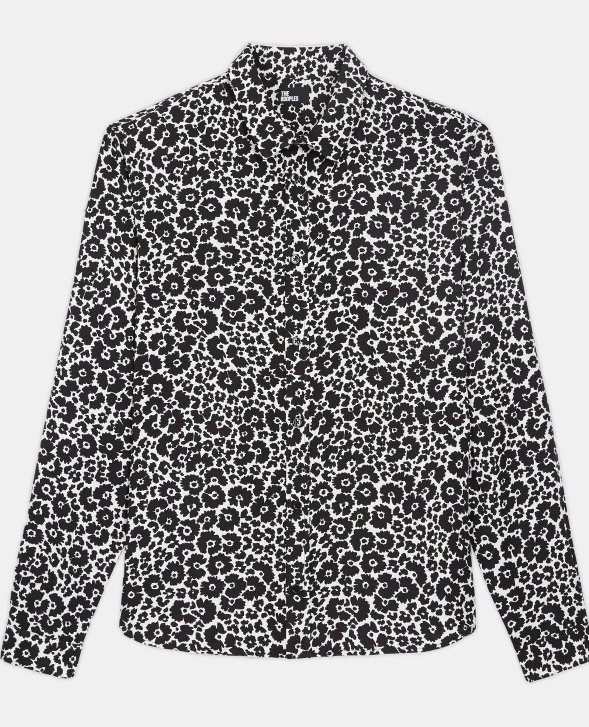 Floral shirt with classic collar, BLACK WHITE, hi-res image number null