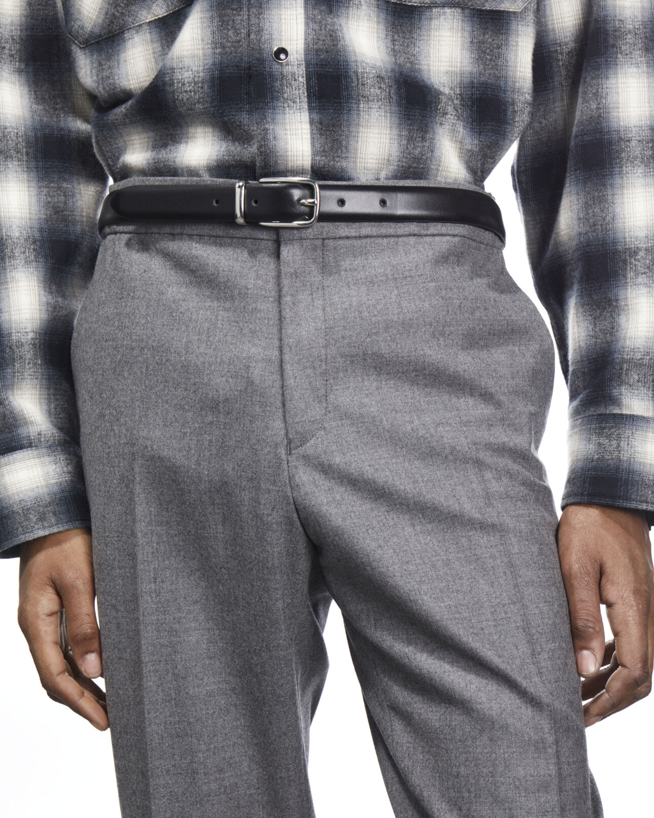 The Kooples MEN BLACK black glazed leather belt
