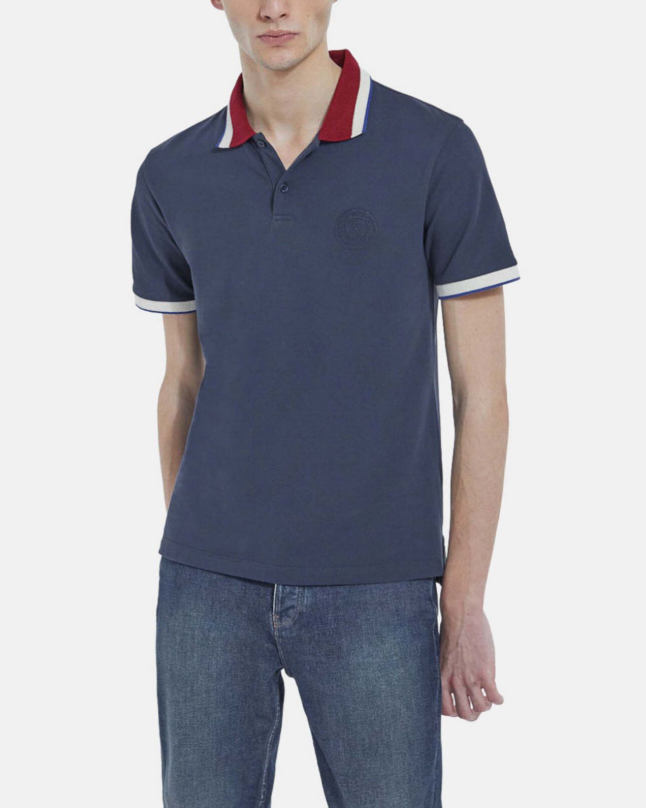 The Kooples HOMME NAVY polo bleu nuit à col contrasté bordeaux