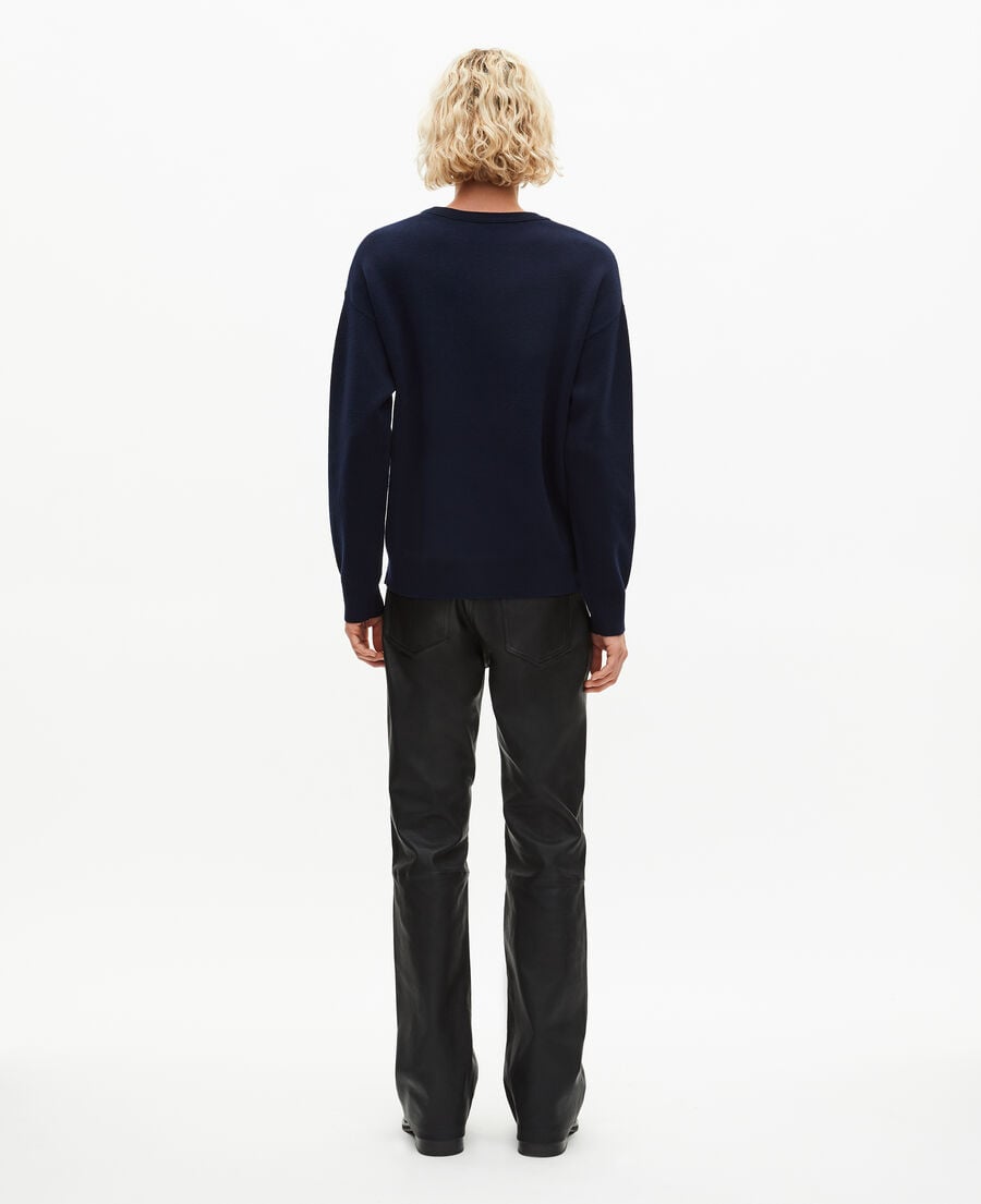 The Kooples HOMME NAVY pull col rond en laine double face marine