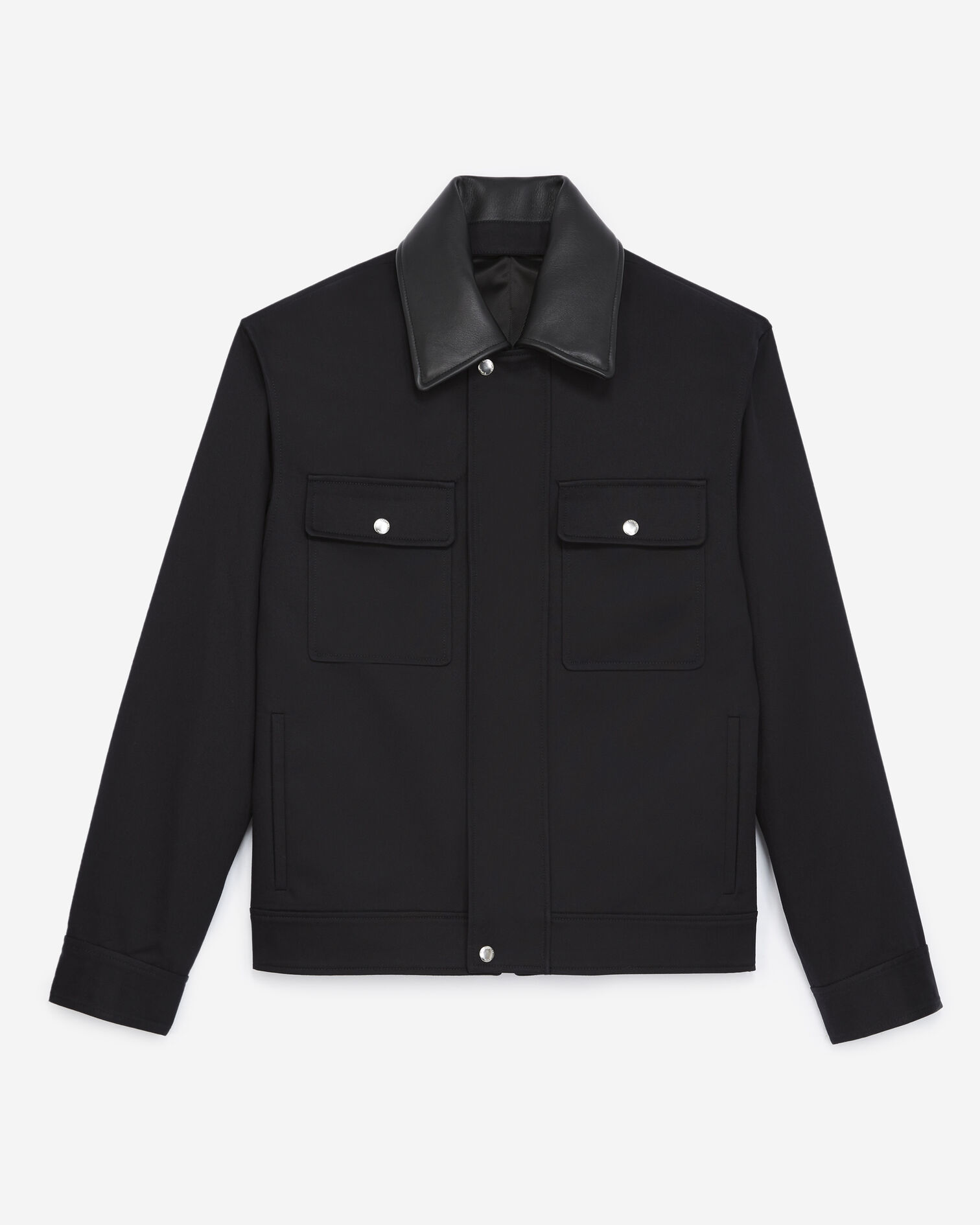 Technical navy blue jacket w/leather collar, NAVY, hi-res image number null