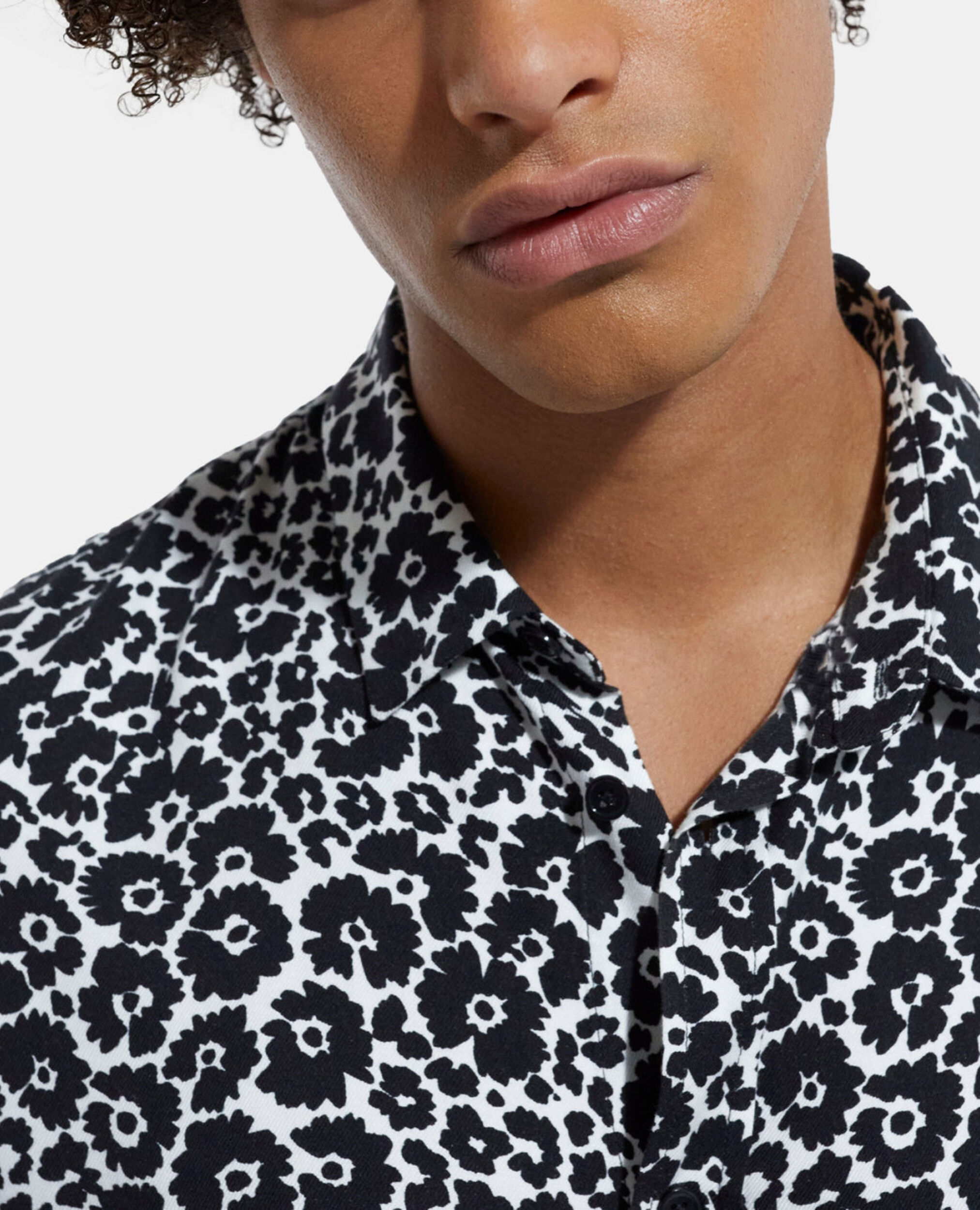 Floral shirt with classic collar, BLACK WHITE, hi-res image number null