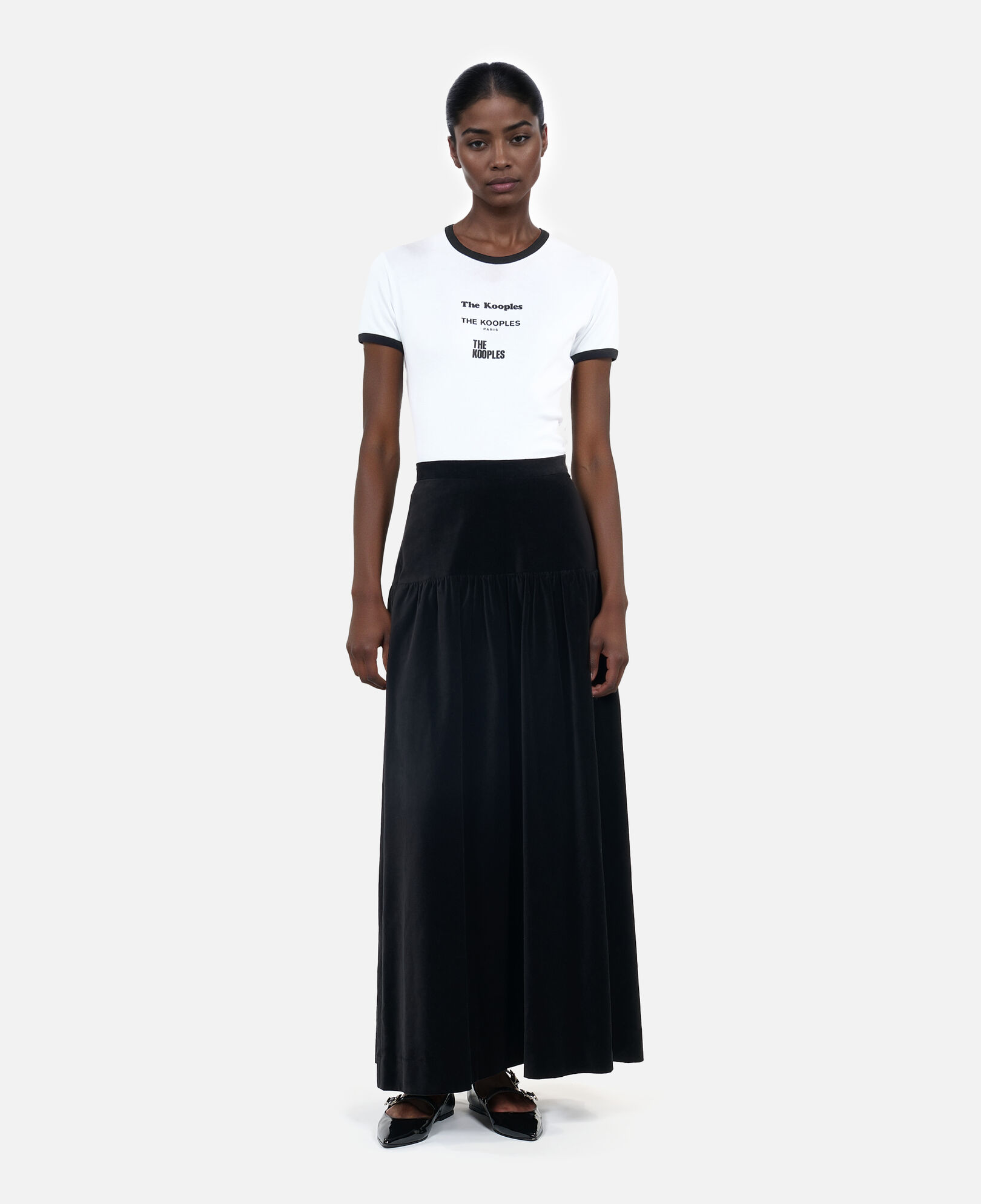 The Kooples DAMEN WHITE weißes t-shirt mit locations-siebdruck