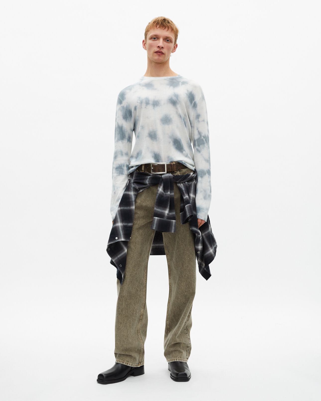 The Kooples HOMME LIGHT BLUE/WHITE pull en laine mérinos tie and dye bleu