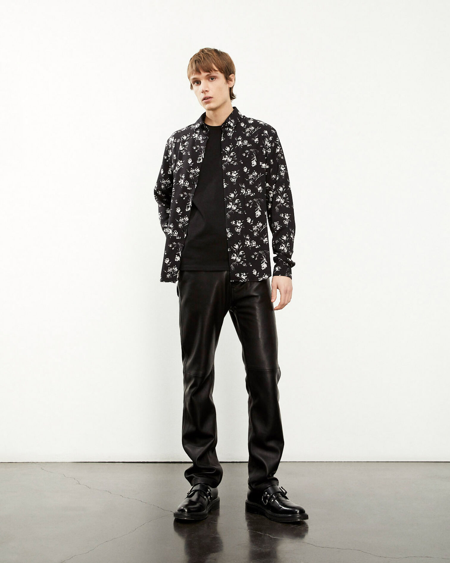 Flowing black and white floral shirt, BLACK WHITE, hi-res image number null