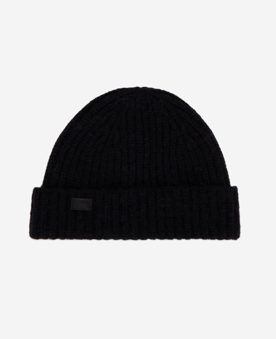 The Kooples WOMEN BLACK black ribbed wool-blend beanie