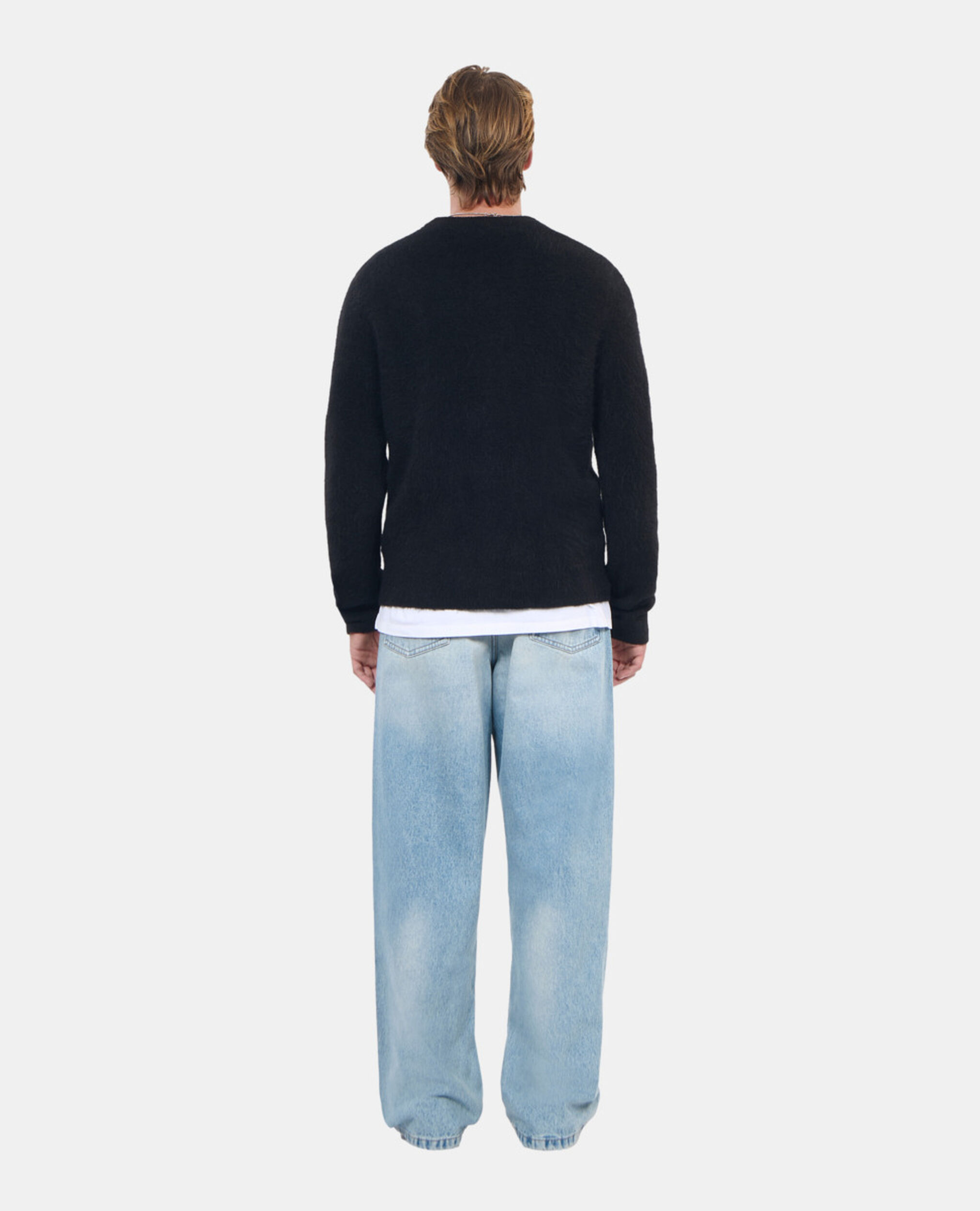Black alpaca sweater, BLACK / WHITE, hi-res image number null