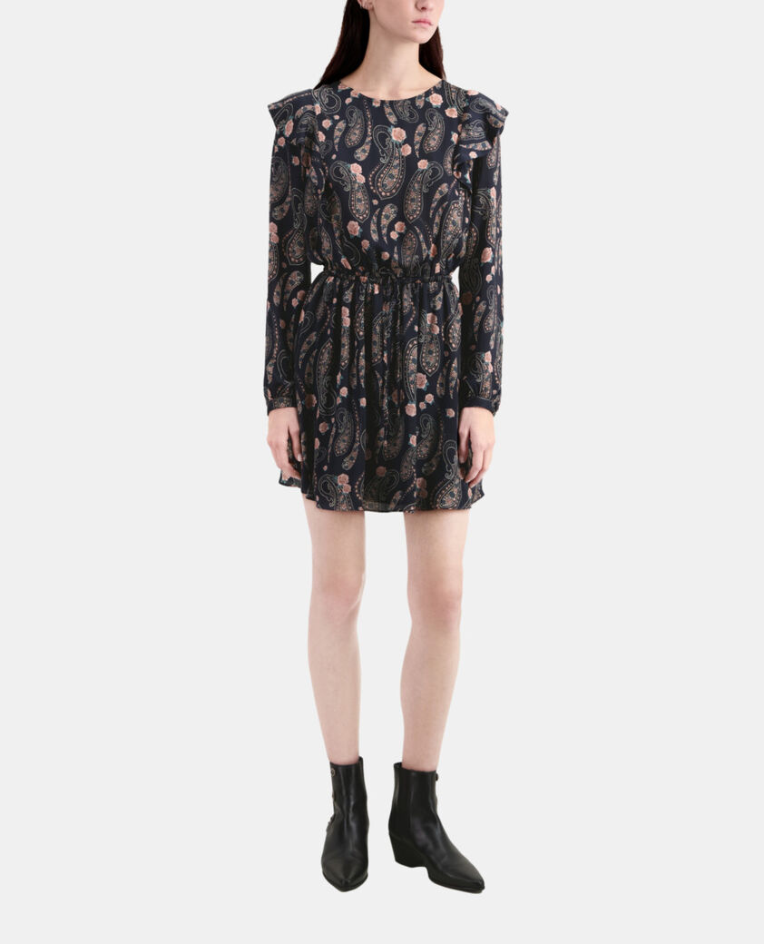 The Kooples FEMME BLACK / PINK robe courte imprimée avec volants