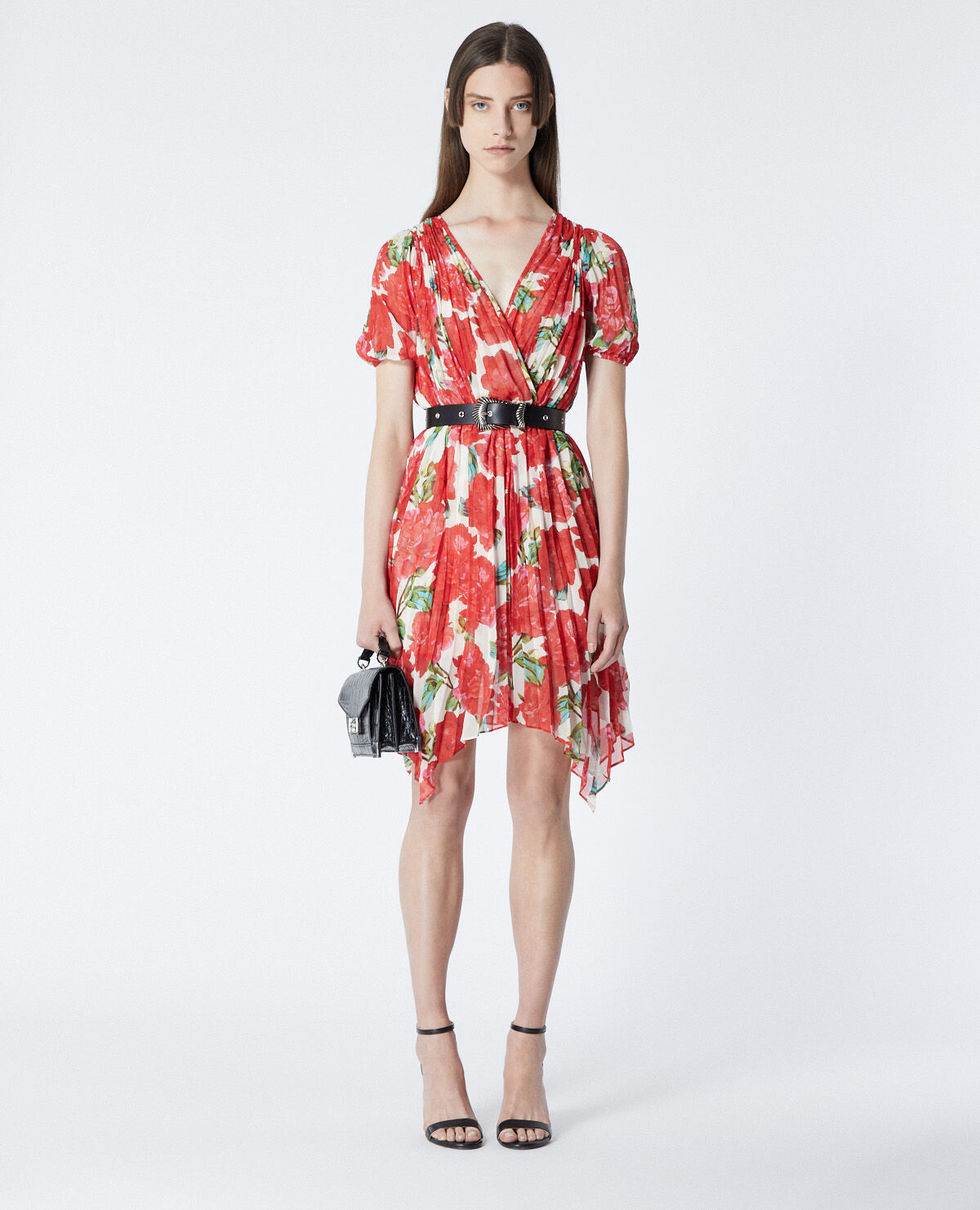 Red short wrap dress hot sale