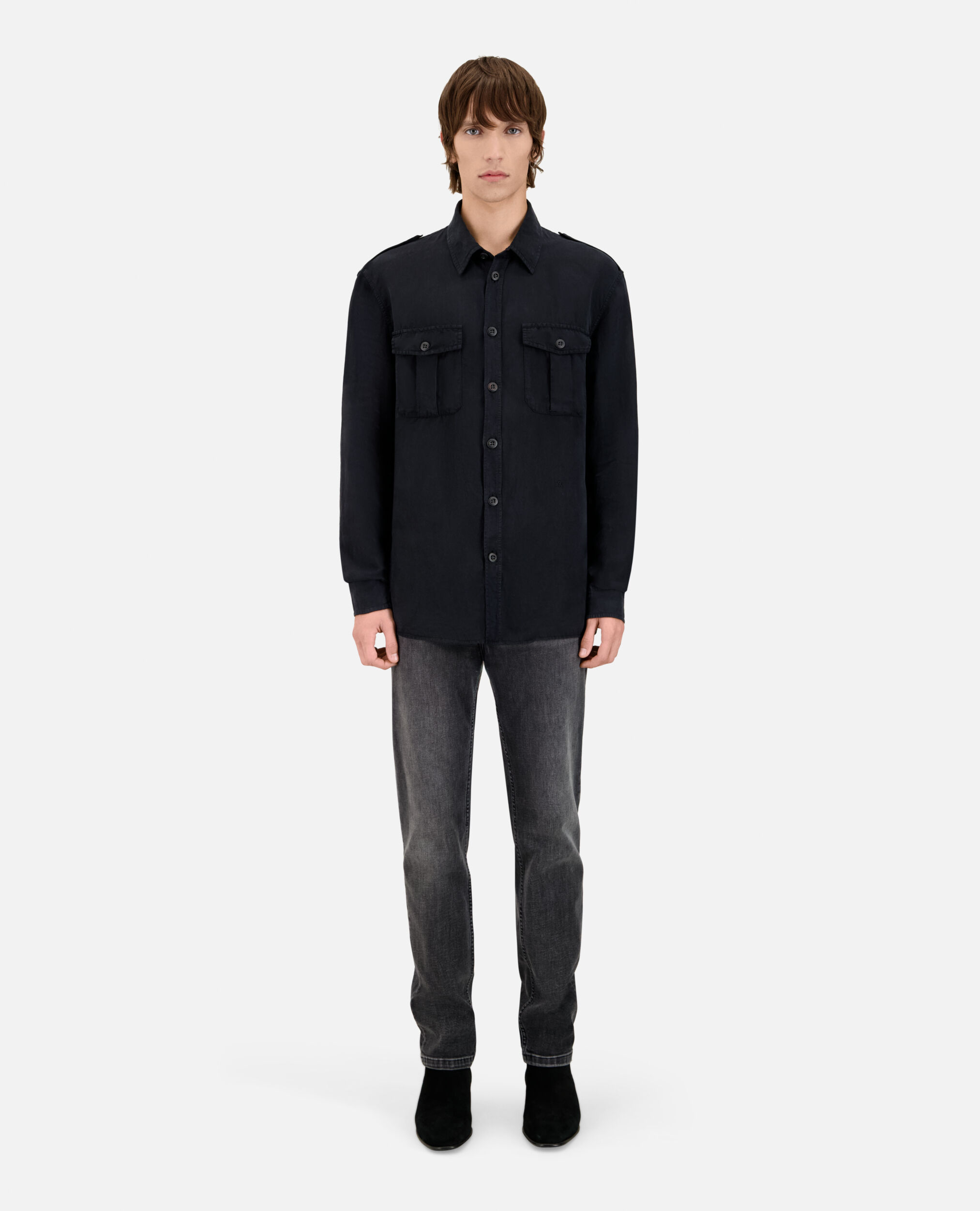 Camisa negra lyocell lino, BLACK, hi-res image number null