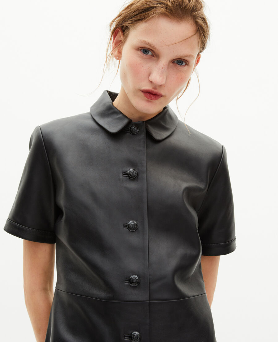 The Kooples FEMME BLACK robe courte en cuir noire