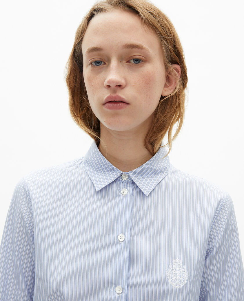 The Kooples FEMME BLUE / WHITE chemise à rayures en popeline bleue