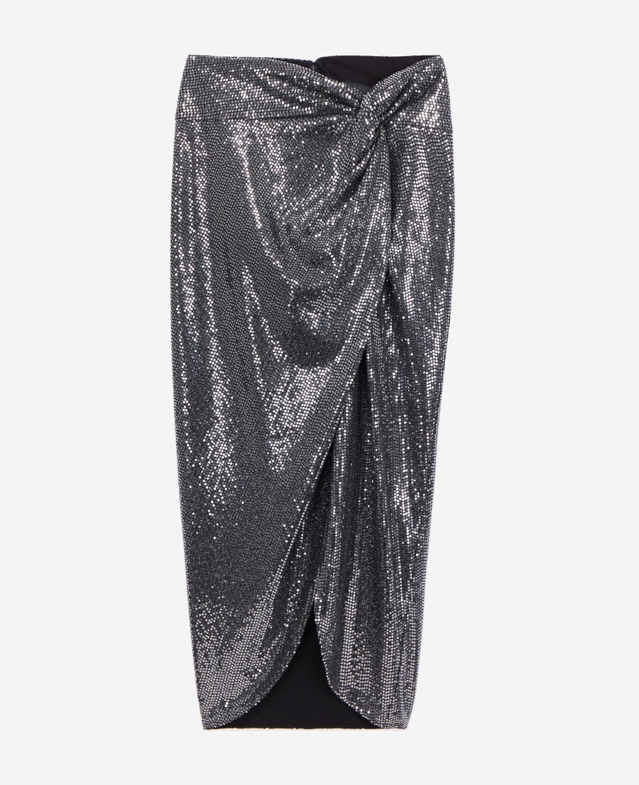 The Kooples WOMEN SILVER metallic mid-length skirt