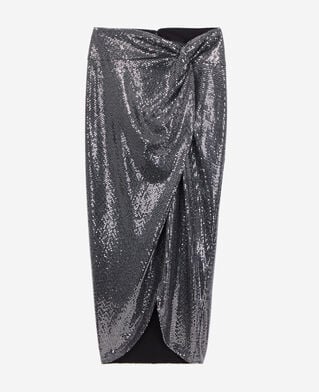 The Kooples WOMEN SILVER metallic mid-length skirt