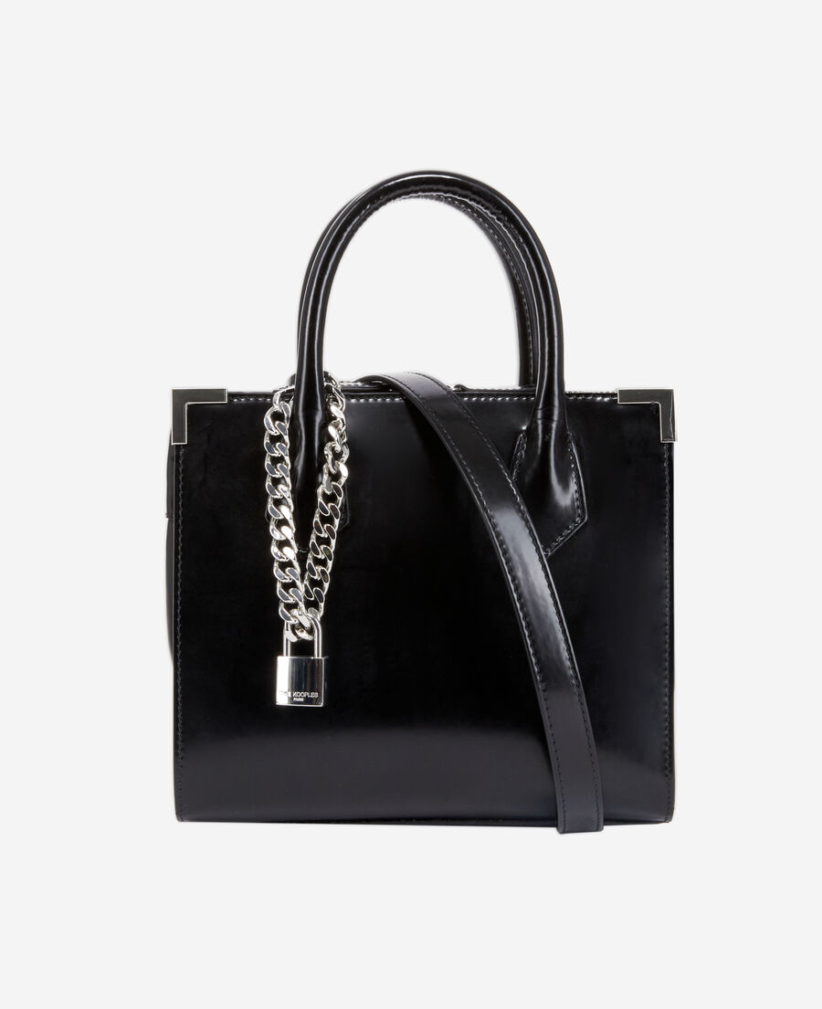 bolso mediano piel lisa negro charol ming