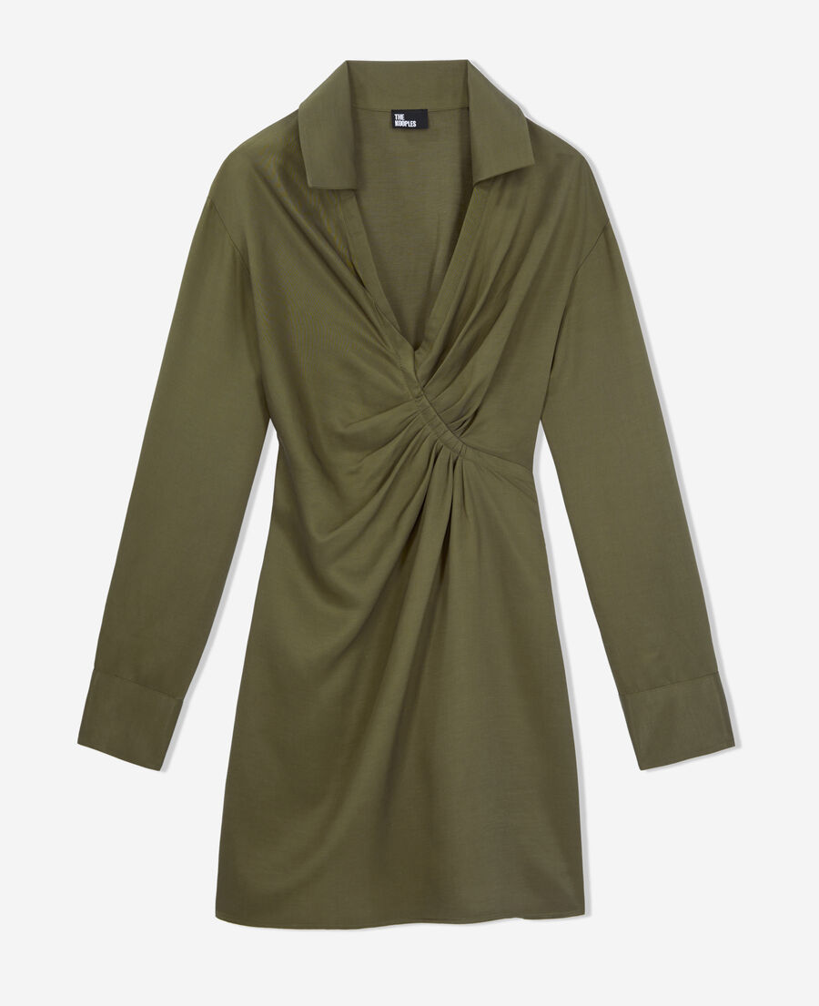 The Kooples DAMEN KAKI khakifarbenes kurzes kleid mit drapierung