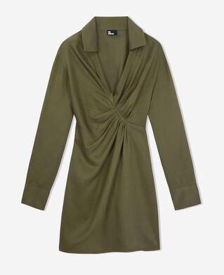 The Kooples DAMEN KAKI khakifarbenes kurzes kleid mit drapierung