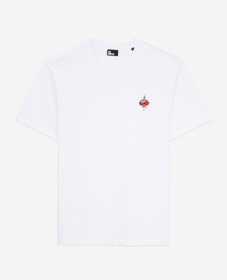 The Kooples H WHITE men's white t-shirt with dagger through heart embroidery