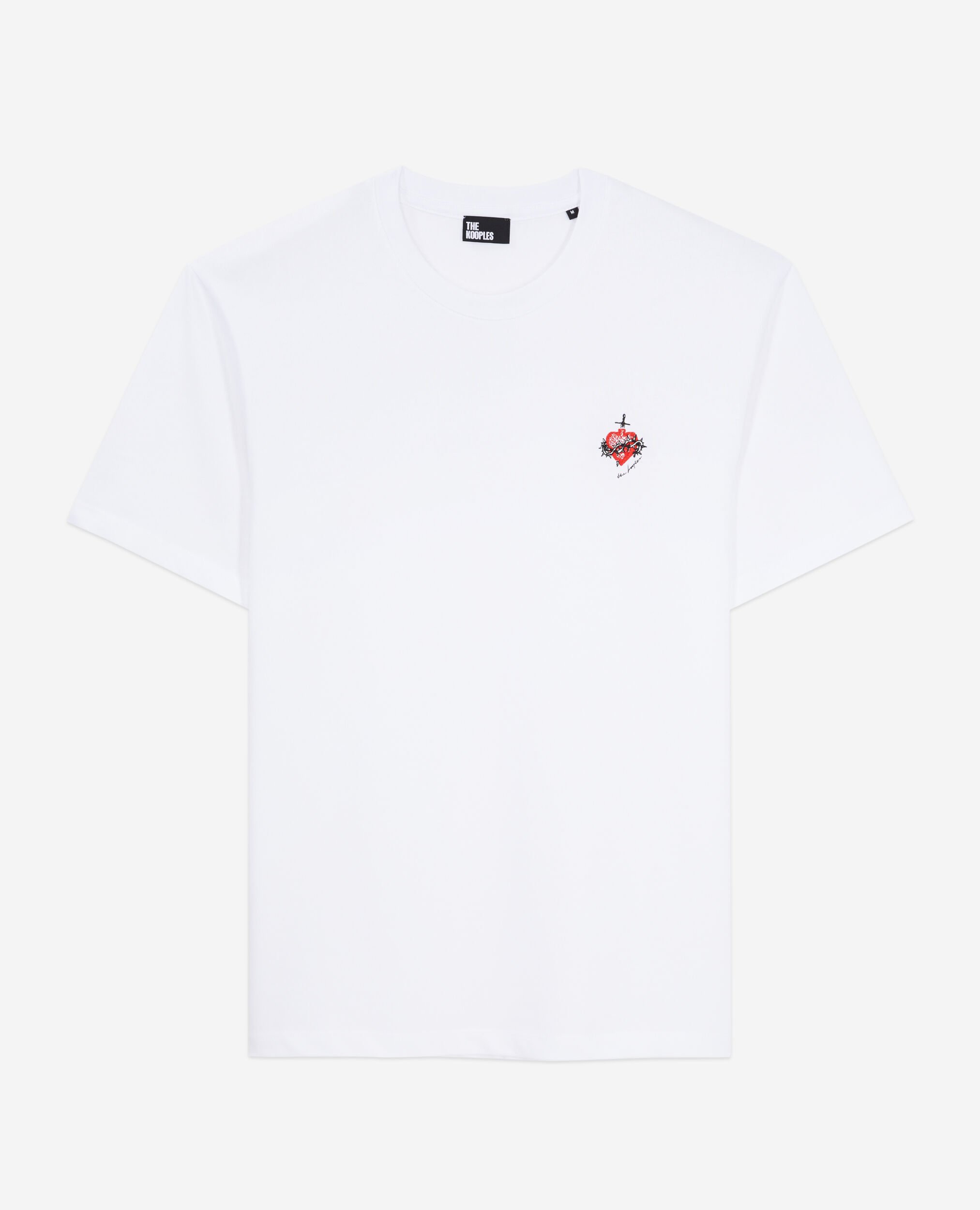 Men's white t-shirt with dagger through heart embroidery, WHITE, hi-res image number null
