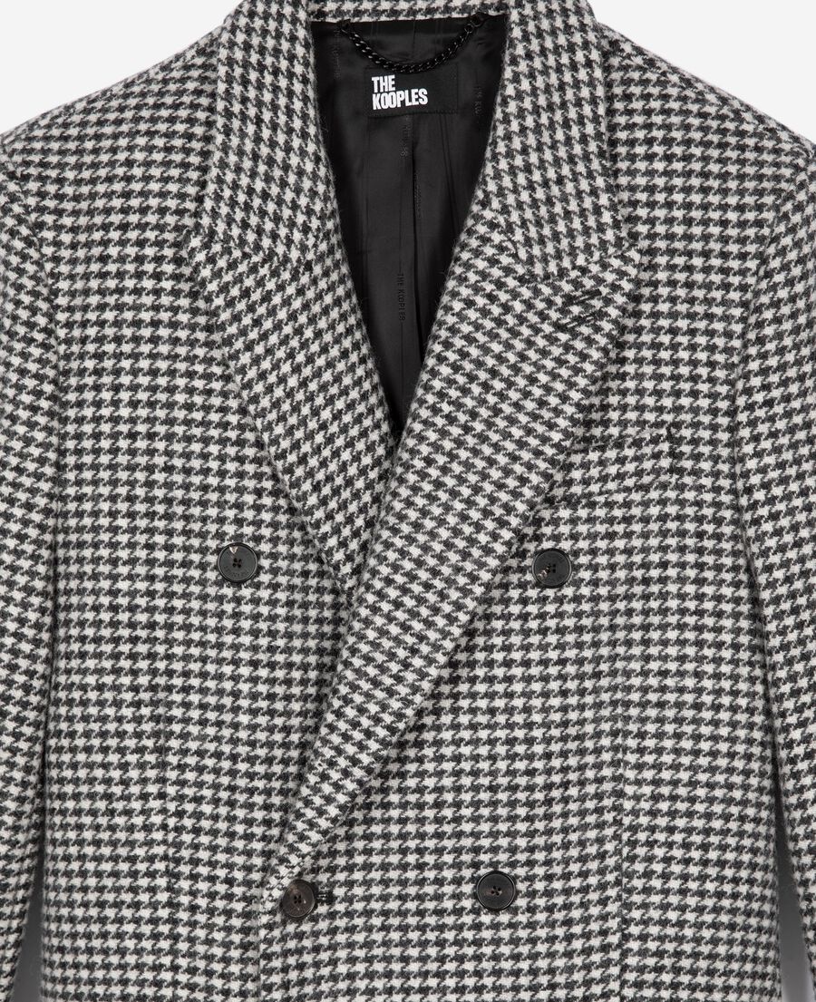 The Kooples H BLACK GREY long black and white wool houndstooth coat