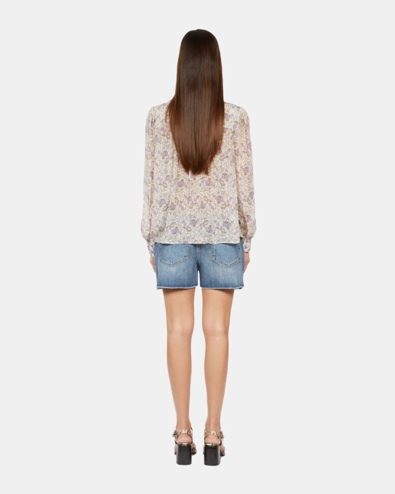 The Kooples WOMEN ECRU/MAUVE CHALK lilac floral print long sleeve shirt