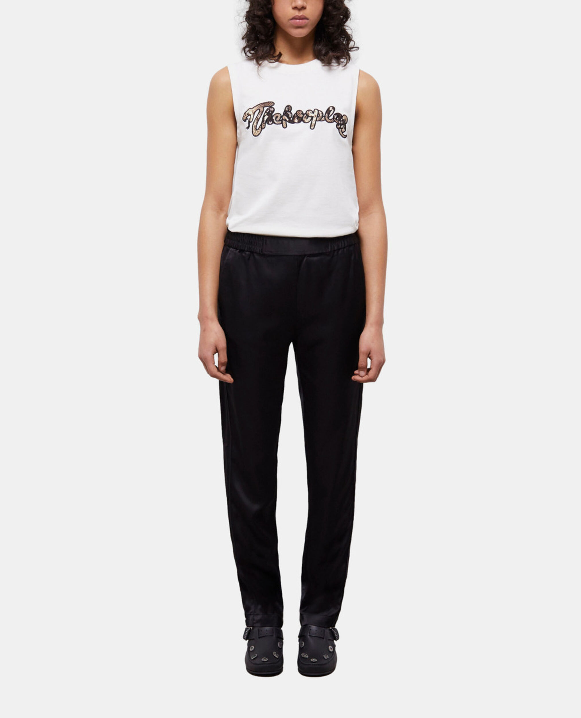 Black satin joggers, BLACK, hi-res image number null