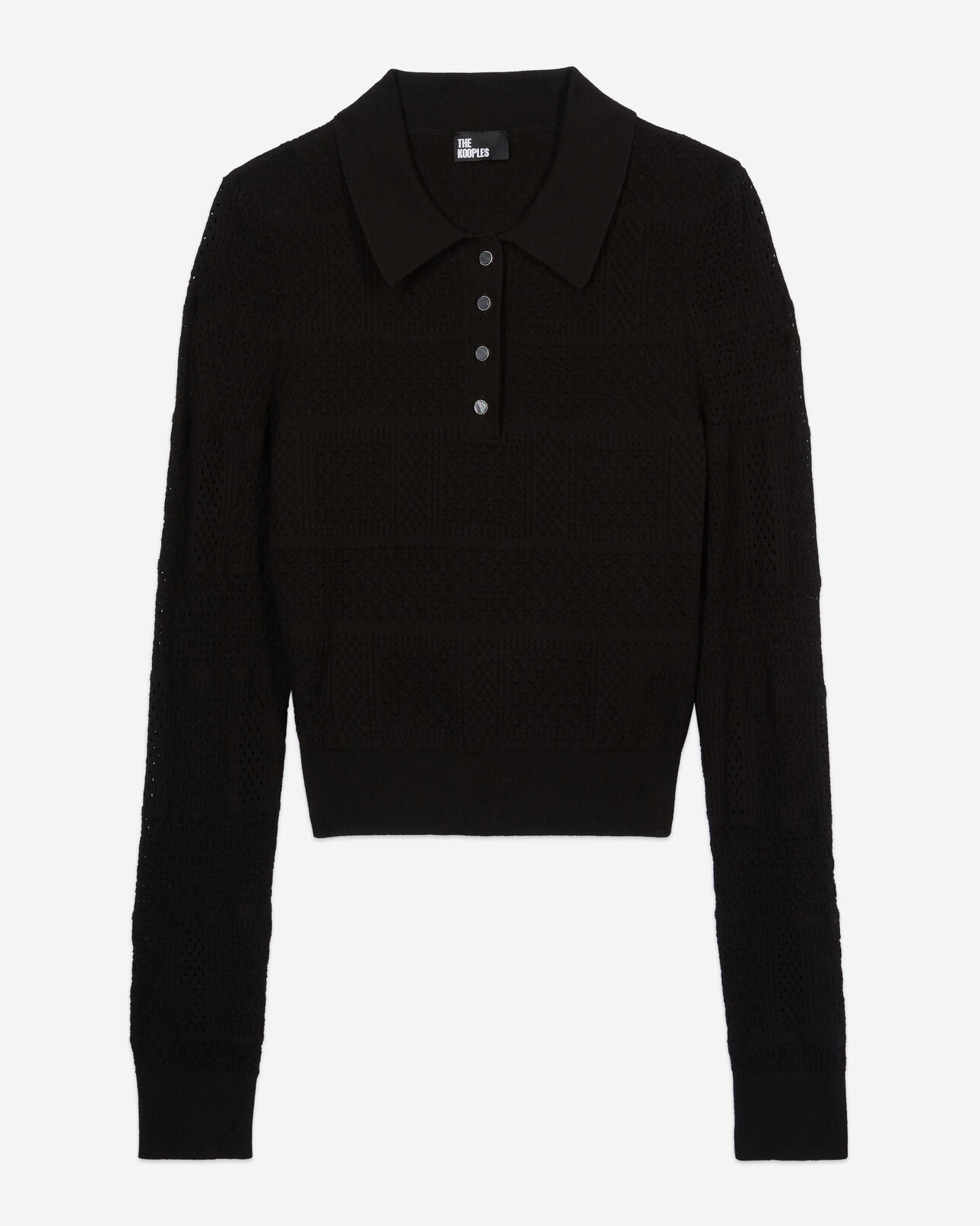 The Kooples FEMME BLACK polo en maille ajourée noir