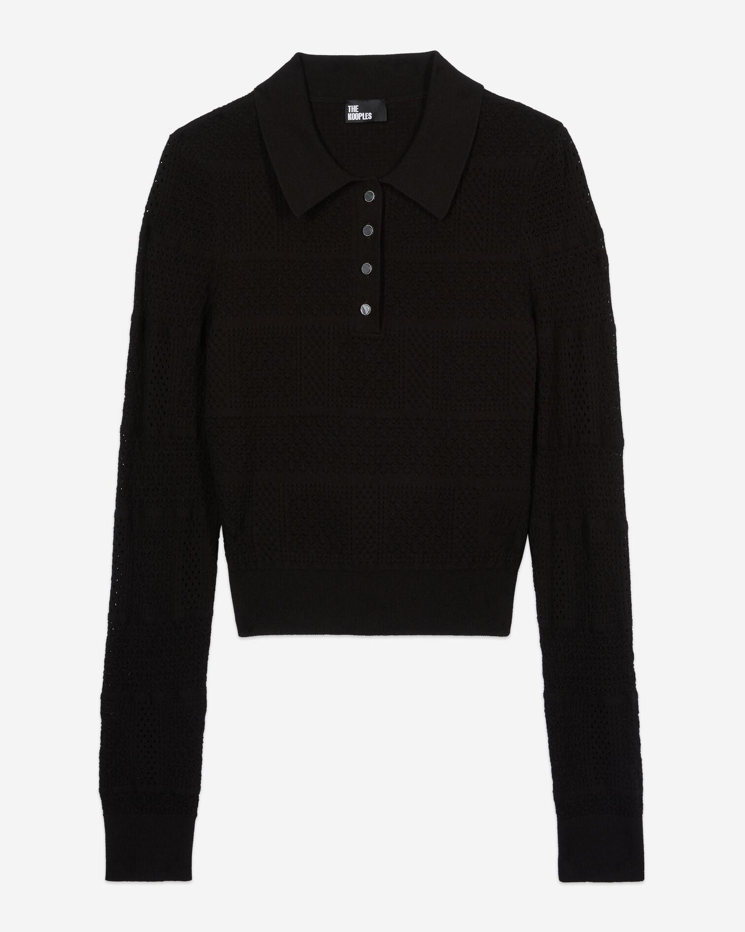 Polo en maille ajourée noir, BLACK, hi-res image number null