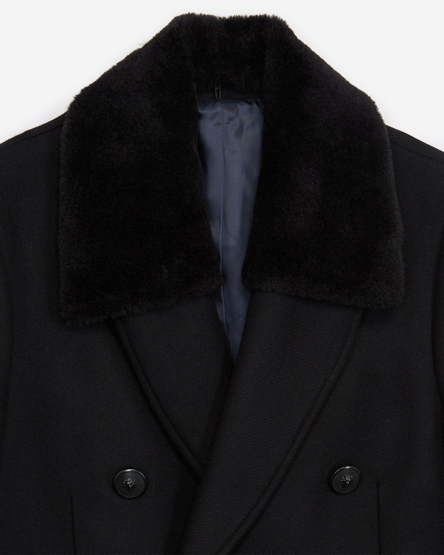 Manteau croisé col laine façon mouton amovible noir, BLACK, hi-res image number null