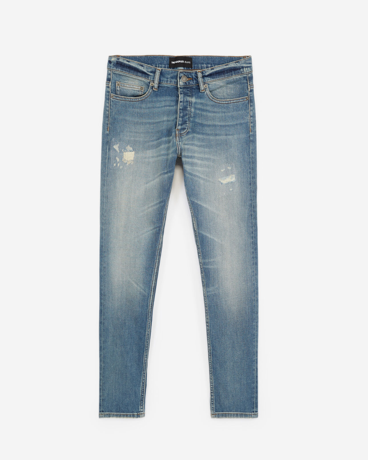 The Kooples H VINTAGE BLUE faded slim-fit ripped blue jeans in cotton