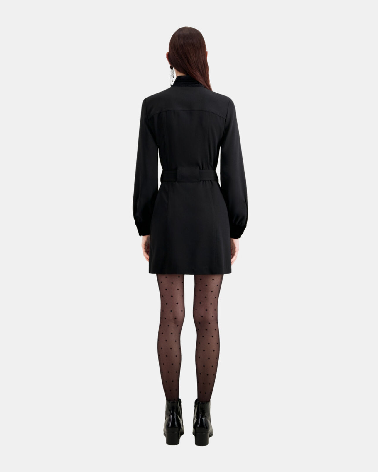 The Kooples FEMME BLACK robe courte noire en crêpe avec détails en velours