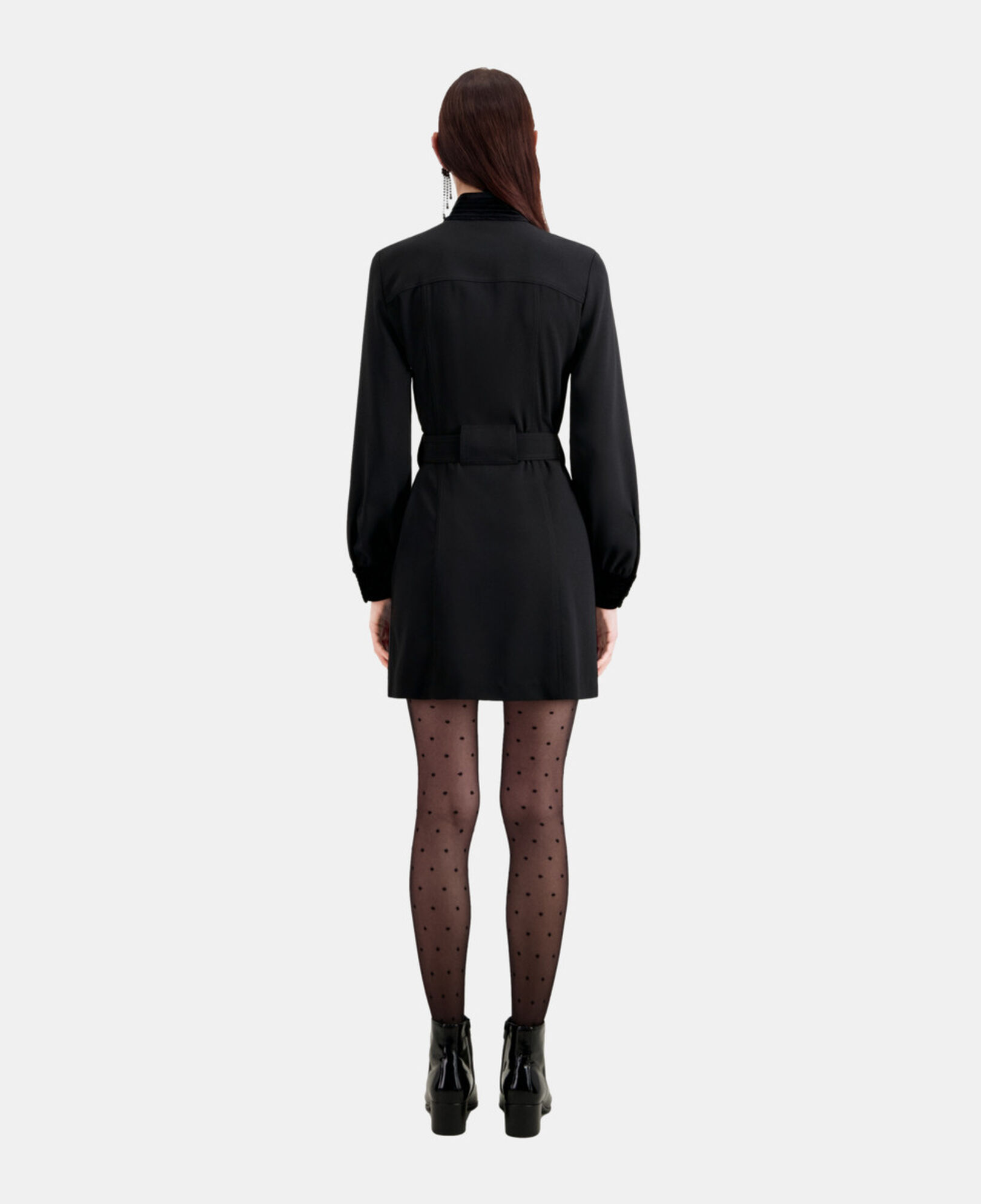 The Kooples FEMME BLACK robe courte noire en crêpe avec détails en velours
