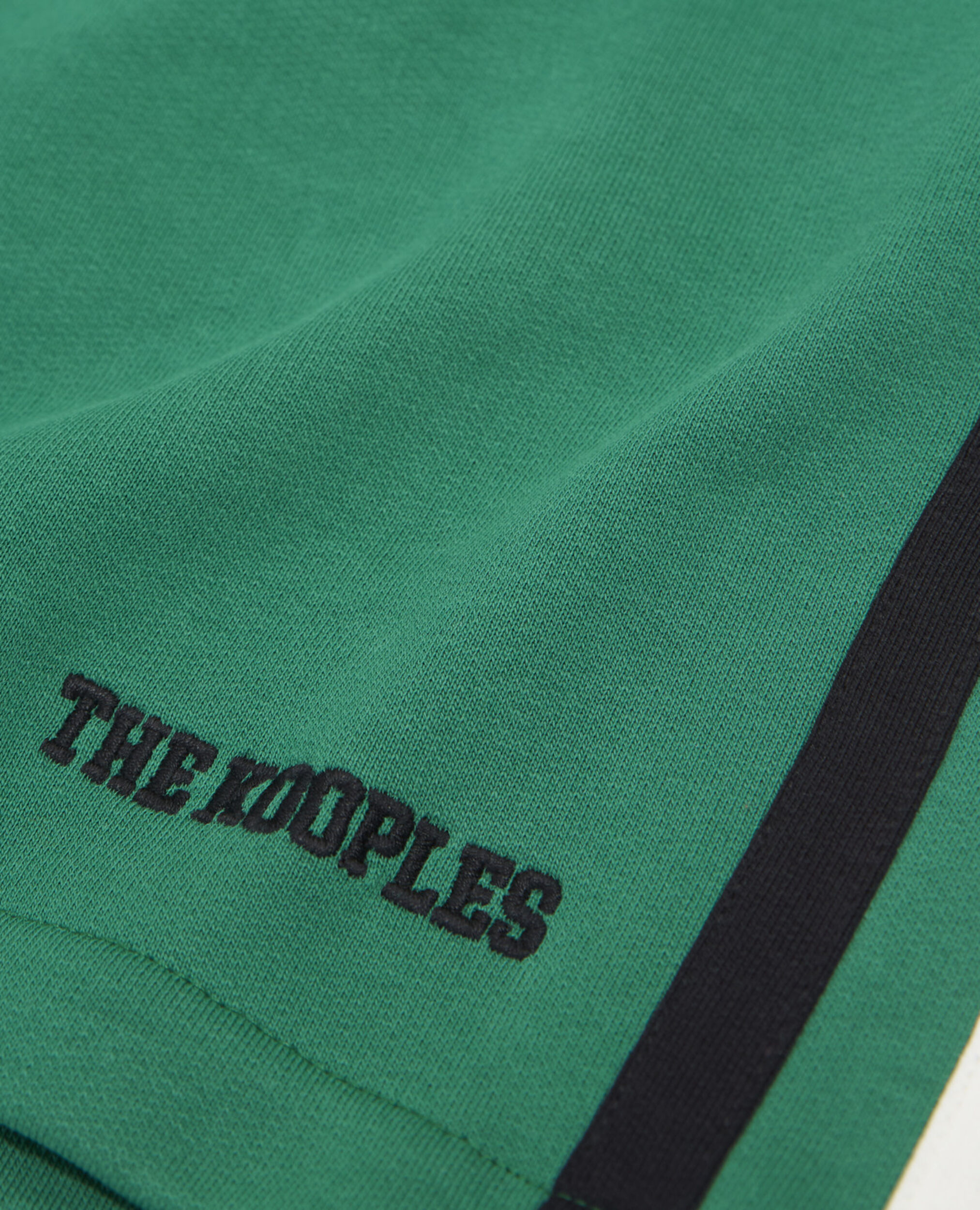 Green fleece shorts with black side stripes, GREEN BLACK ECRU, hi-res image number null