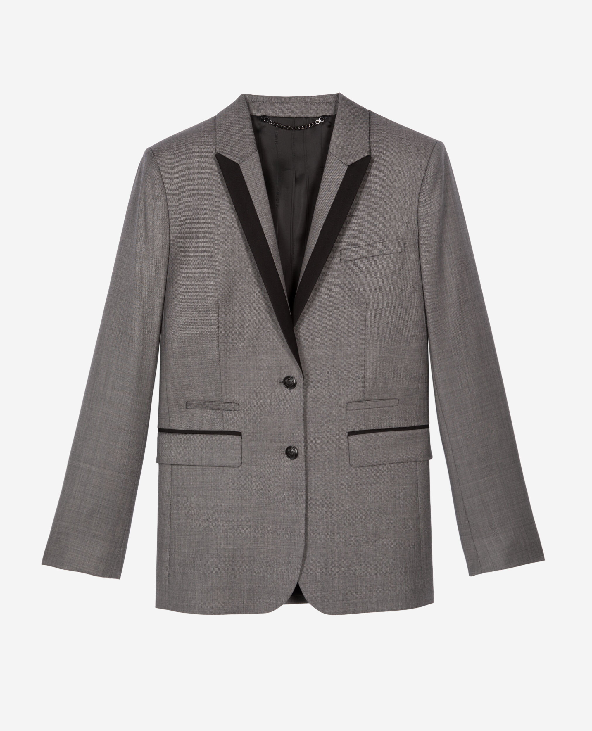 Gray straight-cut suit jacket, DARK GREY, hi-res image number null