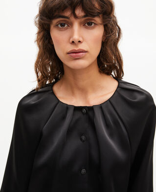 The Kooples F BLACK short cape-effect jacket in black satin