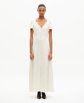 The Kooples DAMEN LIGHT BEIGE langes seidenkleid mit spitze ecru