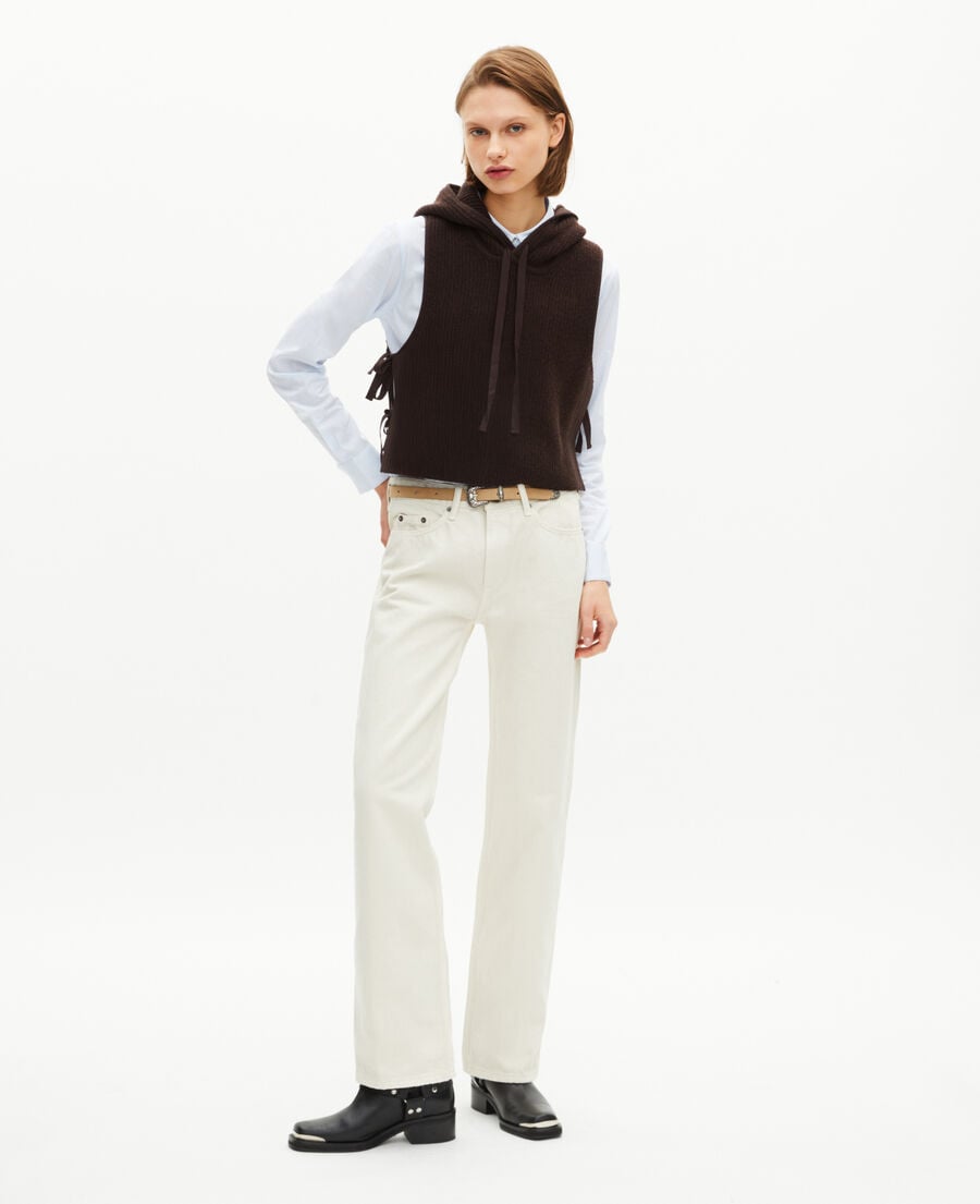 The Kooples FEMME CHOCOLATE pull sans manches en laine et coton marron