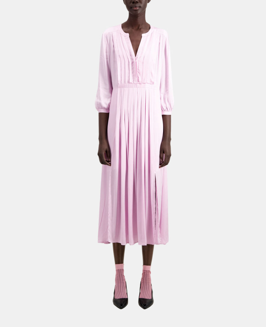 long pink dress with pleating
