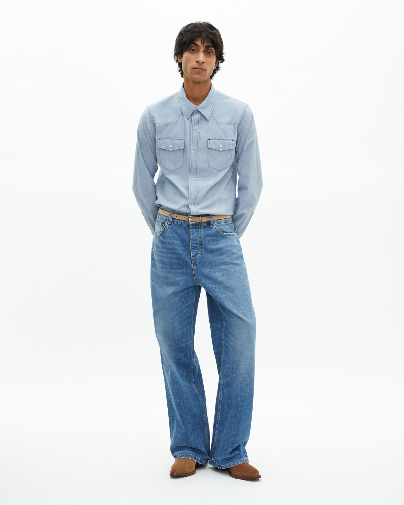 The Kooples MEN BABY BLUE light blue denim shirt